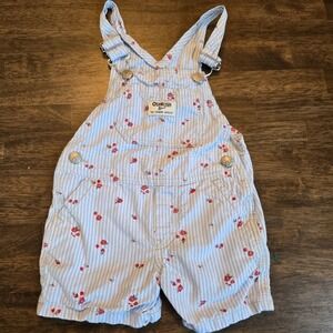 OshKosh Bgosh Toddler Girls 2T Blue White Striped Floral Seersucker Overalls